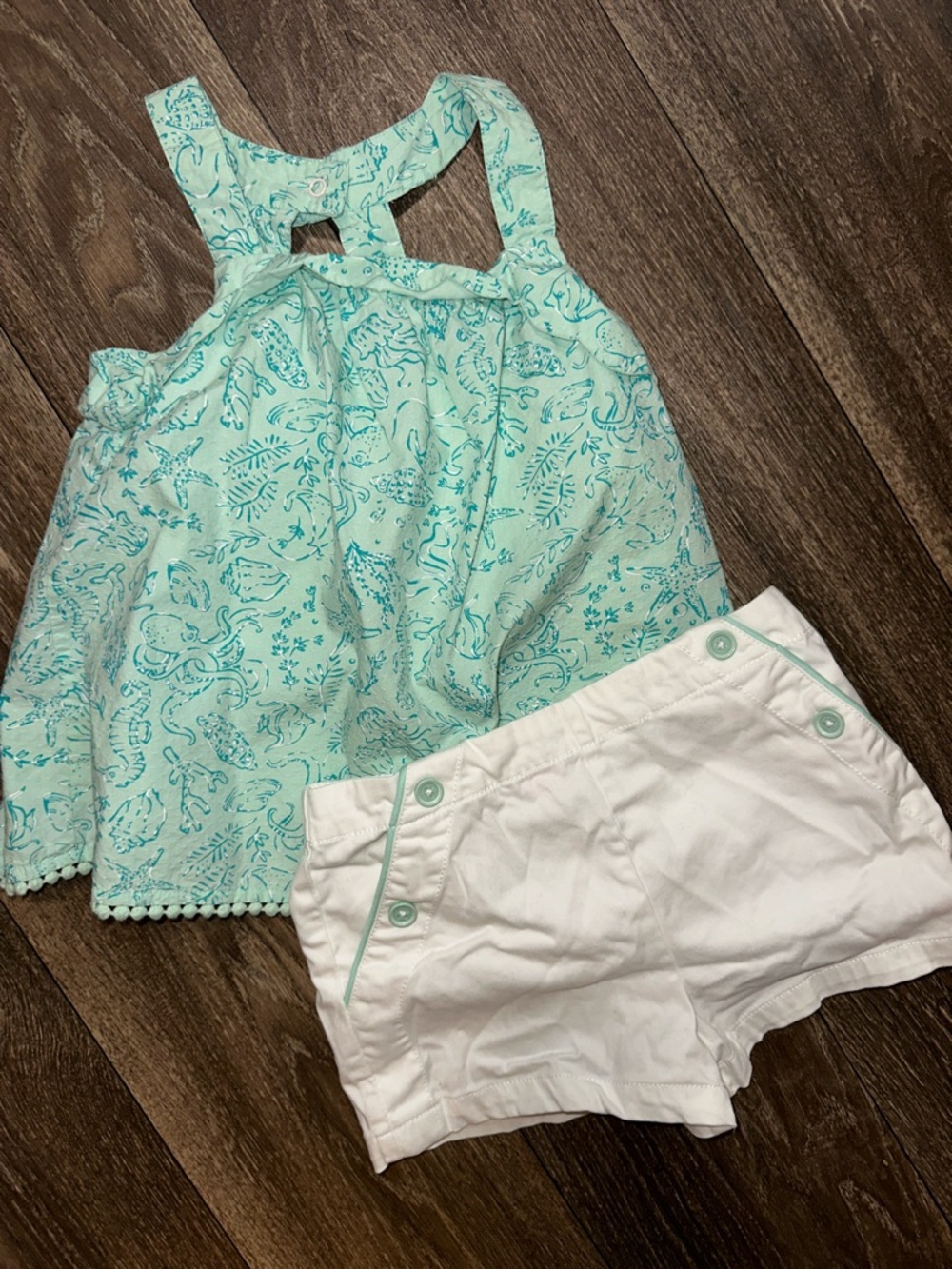 Mint Sea Life Print Tank with White Shorts Set